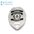 China manufacturer custom metal zinc alloy embossed 3d silver plated enamel security officer lapel pin